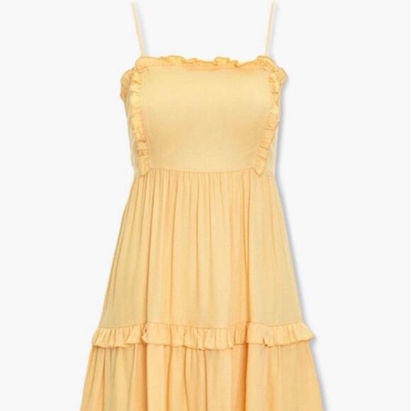 Forever 21 Yellow Ruffle Tiered Mini Sleeveless Babydoll Dress Size Medium - Picture 1 of 7
